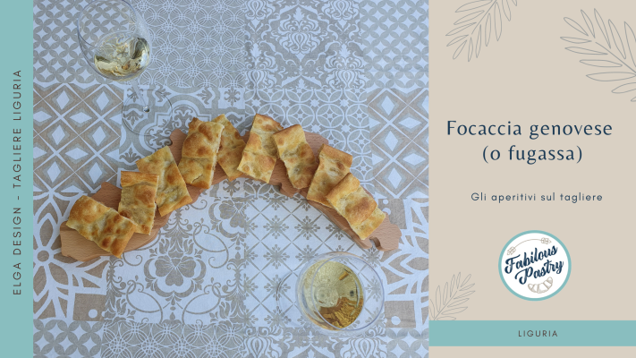 Focaccia genovese servita su tagliere in legno di faggio regione Liguria